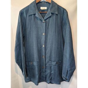 Coldwater Creek Women's Blue Button-Front Pintuck Shirt Jacket